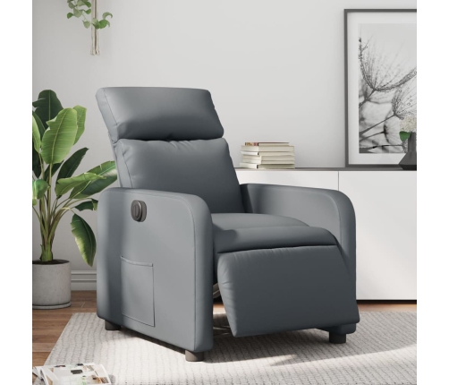 Sillón reclinable eléctrico de cuero sintético gris