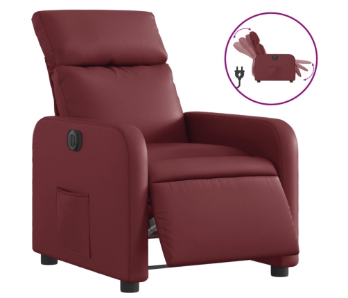 Sillón reclinable eléctrico de cuero sintético rojo tinto