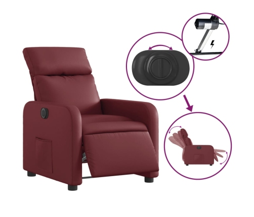 Sillón reclinable eléctrico de cuero sintético rojo tinto