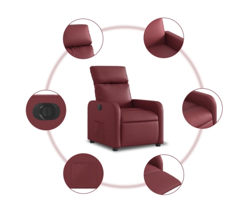 Sillón reclinable eléctrico de cuero sintético rojo tinto