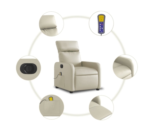 Sillón de masaje reclinable eléctrico cuero sintético crema