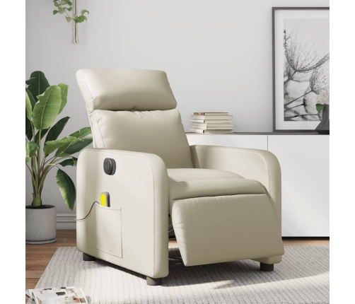 Sillón de masaje reclinable eléctrico cuero sintético crema