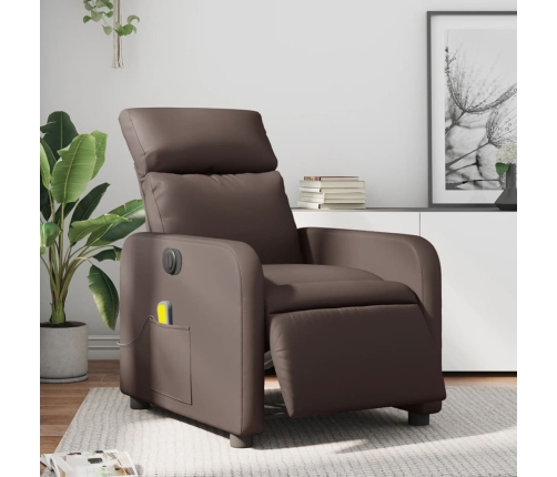 Sillón de masaje reclinable eléctrico cuero sintético marrón