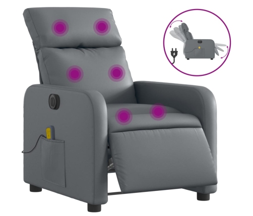 Sillón de masaje reclinable eléctrico cuero sintético gris