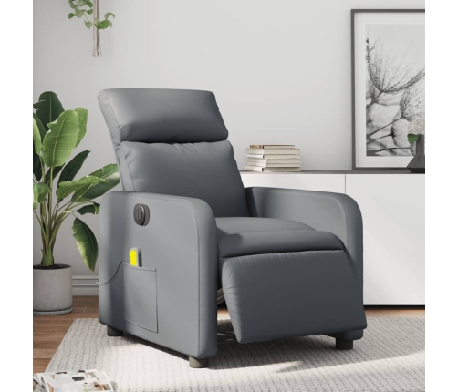 Sillón de masaje reclinable eléctrico cuero sintético gris