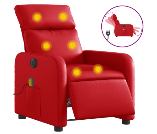 Sillón de masaje reclinable eléctrico de cuero artificial rojo