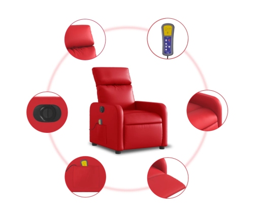 Sillón de masaje reclinable eléctrico de cuero artificial rojo