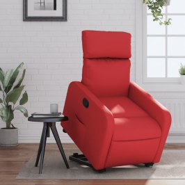 Sillón reclinable elevable cuero artificial rojo