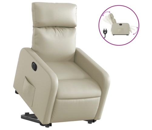 Sillón reclinable elevable eléctrico de cuero sintético crema