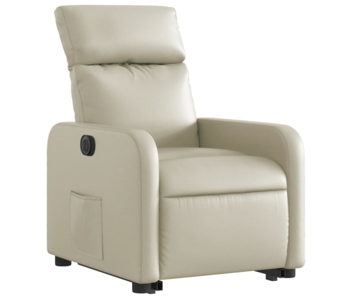 Sillón reclinable elevable eléctrico de cuero sintético crema