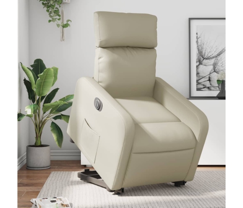 Sillón reclinable elevable eléctrico de cuero sintético crema