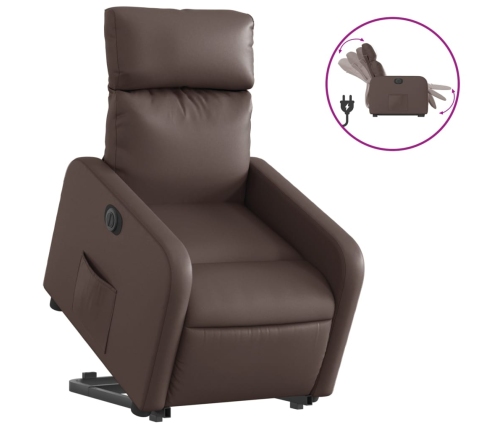 Sillón reclinable elevable eléctrico de cuero sintético marrón