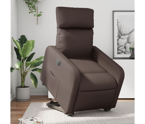 Sillón reclinable elevable eléctrico de cuero sintético marrón