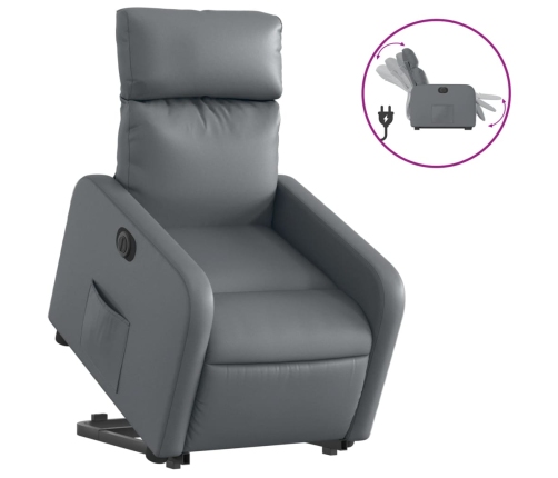 Sillón reclinable elevable eléctrico de cuero sintético gris