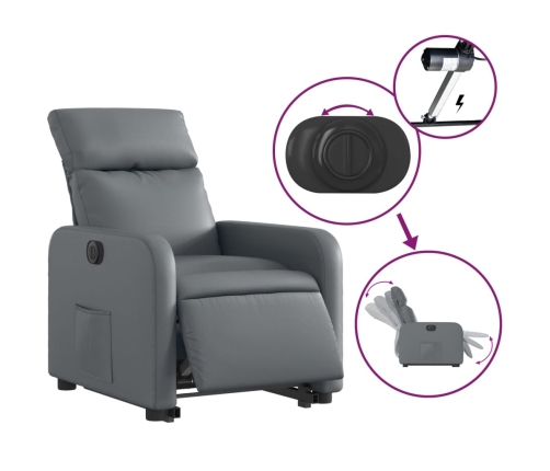 Sillón reclinable elevable eléctrico de cuero sintético gris