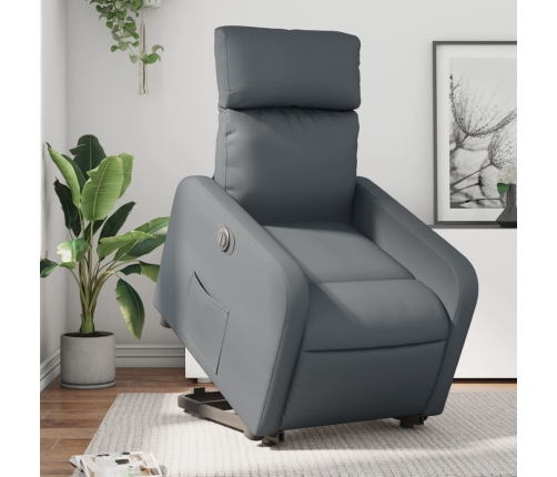 Sillón reclinable elevable eléctrico de cuero sintético gris