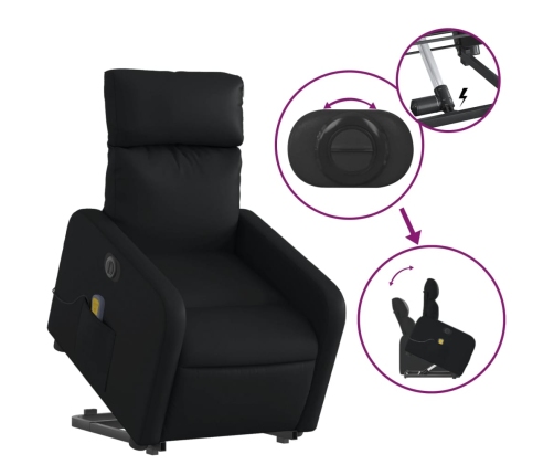 Sillón de masaje elevable eléctrico cuero sintético negro