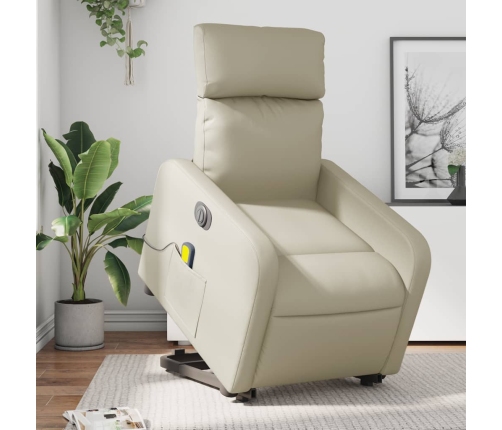 Sillón de masaje elevable eléctrico cuero sintético crema