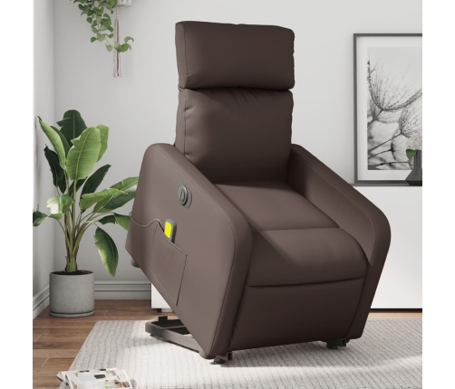 Sillón de masaje elevable eléctrico cuero sintético marrón