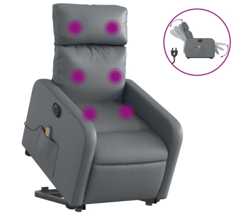 Sillón de masaje elevable eléctrico cuero sintético gris