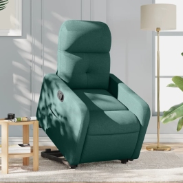 Sillón reclinable elevable tela verde oscuro