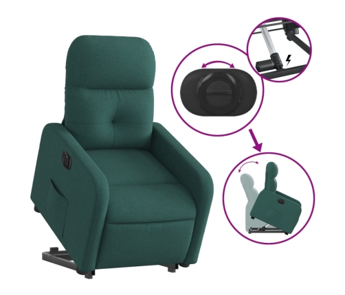 Sillón eléctrico reclinable elevable de tela verde oscuro