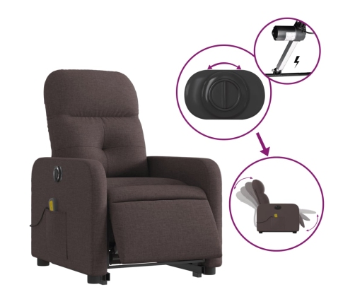 Sillón masaje eléctrico reclinable elevable tela marrón oscuro