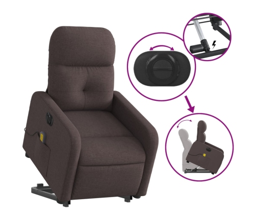 Sillón masaje eléctrico reclinable elevable tela marrón oscuro