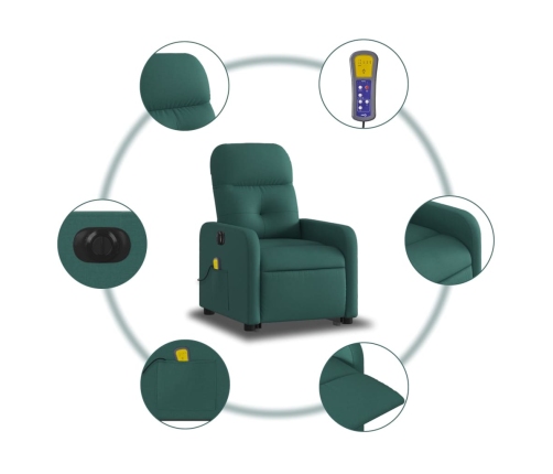 Sillón masaje eléctrico reclinable elevable tela verde oscuro