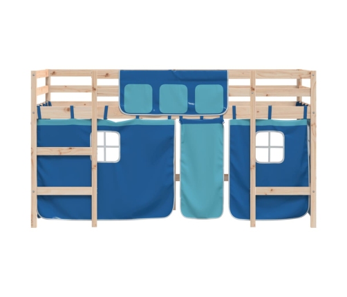 Cama alta para niños con cortinas madera pino azul 80x200 cm