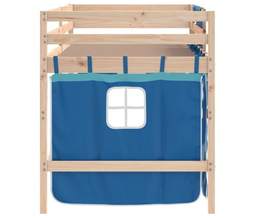 Cama alta para niños con cortinas madera pino azul 80x200 cm