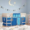 Cama alta para niños con cortinas madera pino azul 80x200 cm