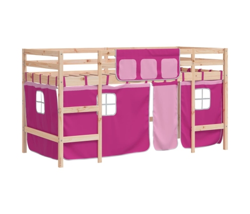 vidaXL Cama alta para niños con cortinas madera pino rosa 80x200 cm