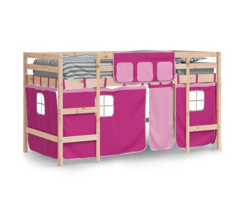 vidaXL Cama alta para niños con cortinas madera pino rosa 80x200 cm