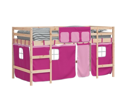 vidaXL Cama alta para niños con cortinas madera pino rosa 80x200 cm