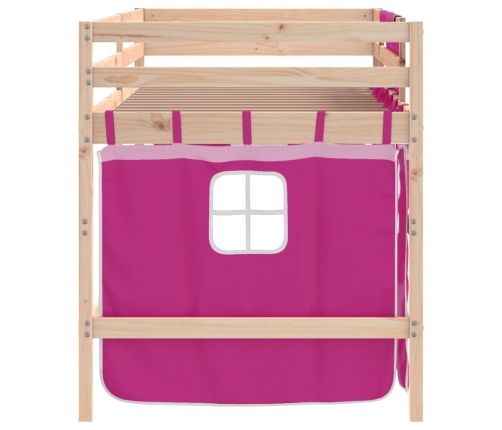 vidaXL Cama alta para niños con cortinas madera pino rosa 80x200 cm