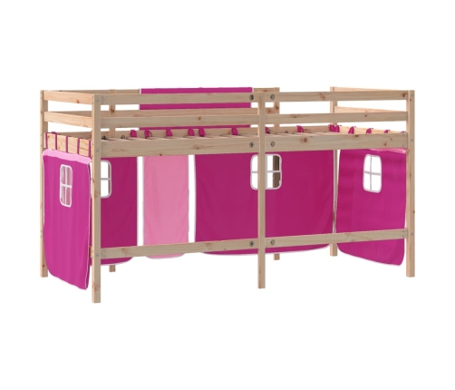 vidaXL Cama alta para niños con cortinas madera pino rosa 80x200 cm