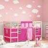 Cama alta para niños con cortinas madera pino rosa 80x200 cm