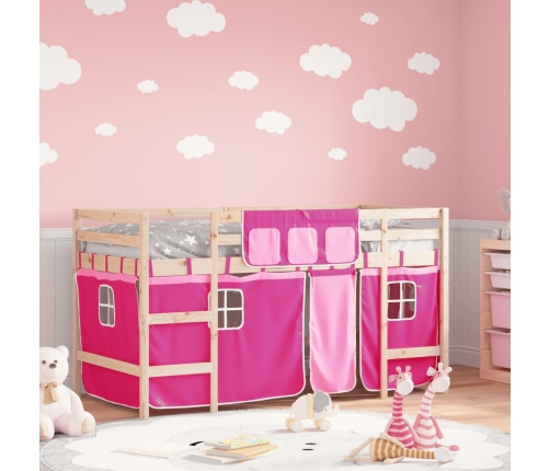 vidaXL Cama alta para niños con cortinas madera pino rosa 80x200 cm