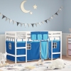 Cama alta para niños con cortinas madera pino azul 80x200 cm