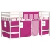 Cama alta para niños con cortinas madera pino rosa 80x200 cm