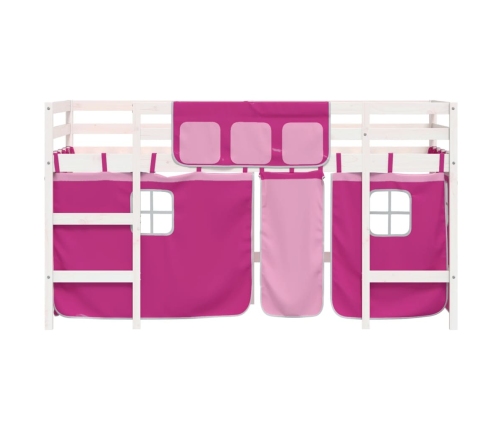 Cama alta para niños con cortinas madera pino rosa 80x200 cm