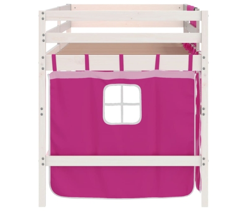 Cama alta para niños con cortinas madera pino rosa 80x200 cm