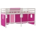 Cama alta para niños con cortinas madera pino rosa 80x200 cm
