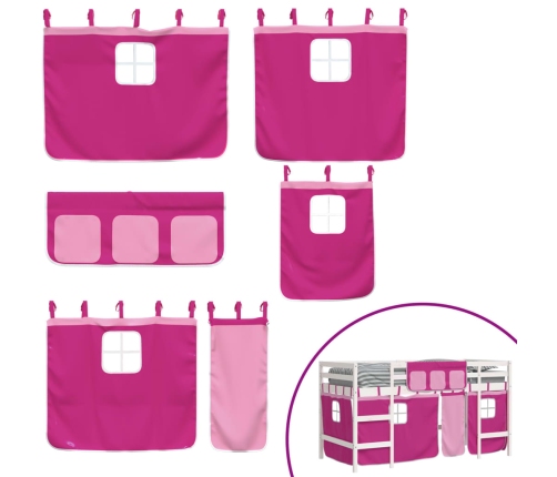 Cama alta para niños con cortinas madera pino rosa 80x200 cm