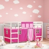 Cama alta para niños con cortinas madera pino rosa 80x200 cm