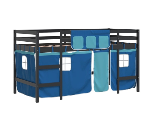 Cama alta para niños con cortinas madera pino azul 80x200 cm