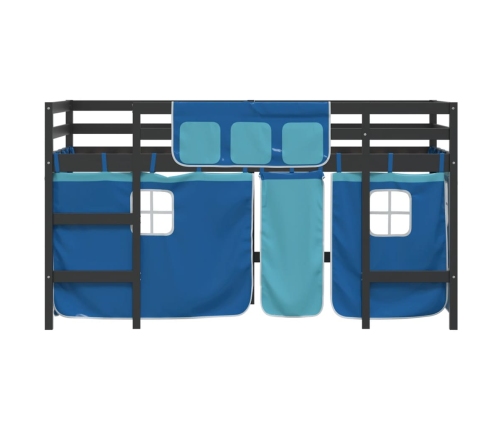 Cama alta para niños con cortinas madera pino azul 80x200 cm