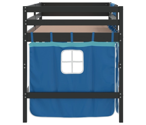 Cama alta para niños con cortinas madera pino azul 80x200 cm