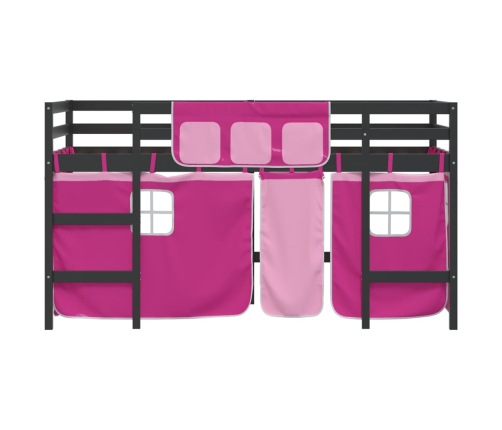 Cama alta para niños con cortinas madera pino rosa 80x200 cm